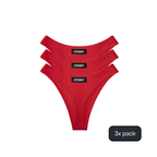 Three fiery red STEINY Underwear high-waisted thongs made of bamboo