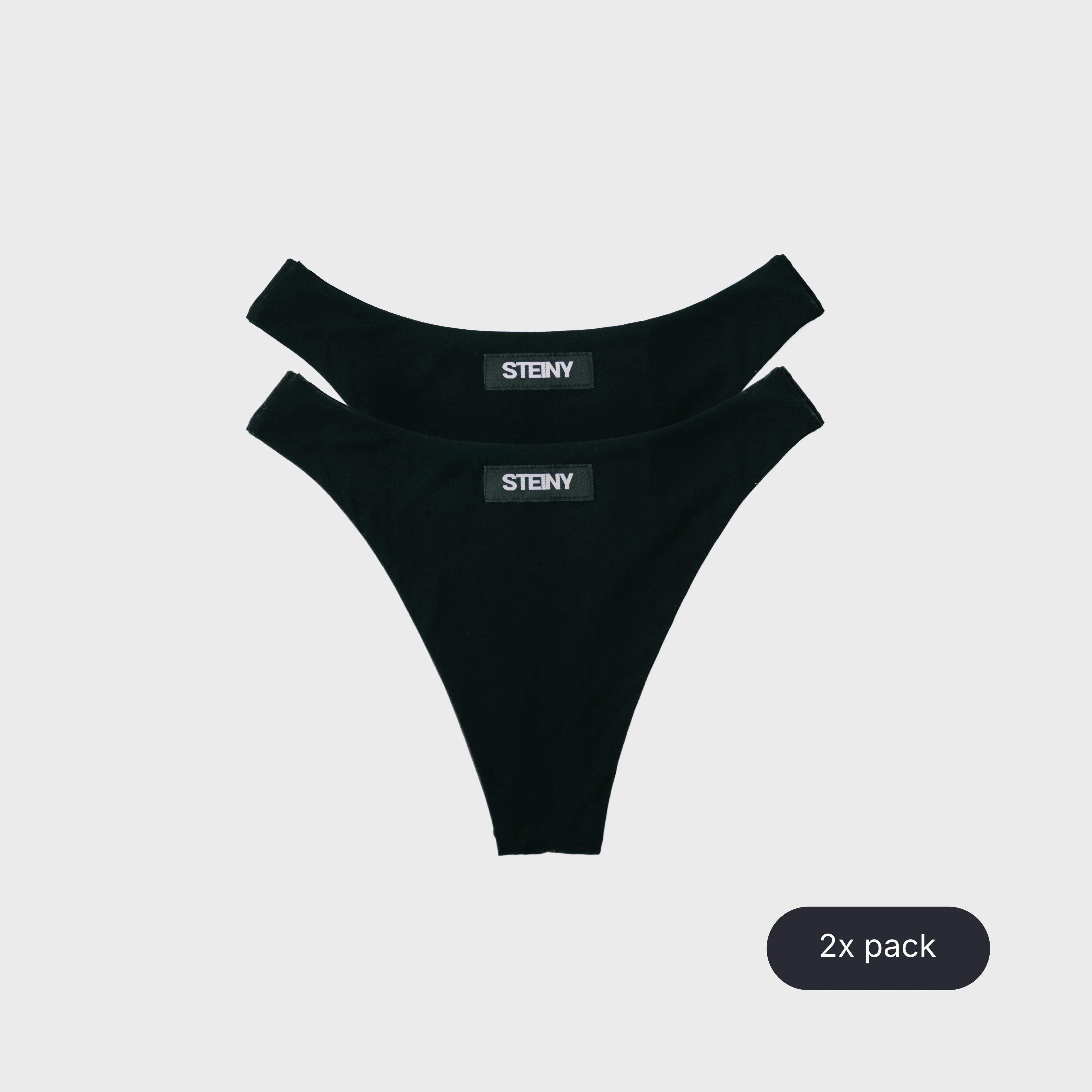 Two black STEINY Underwear high-waisted thongs made of bamboo