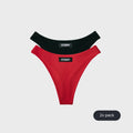 Two pairs of STEINY Underwear red and black bamboo high-waisted thongs