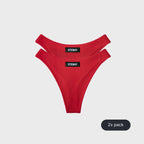 Two red STEINY Underwear high-waisted thongs made of bamboo