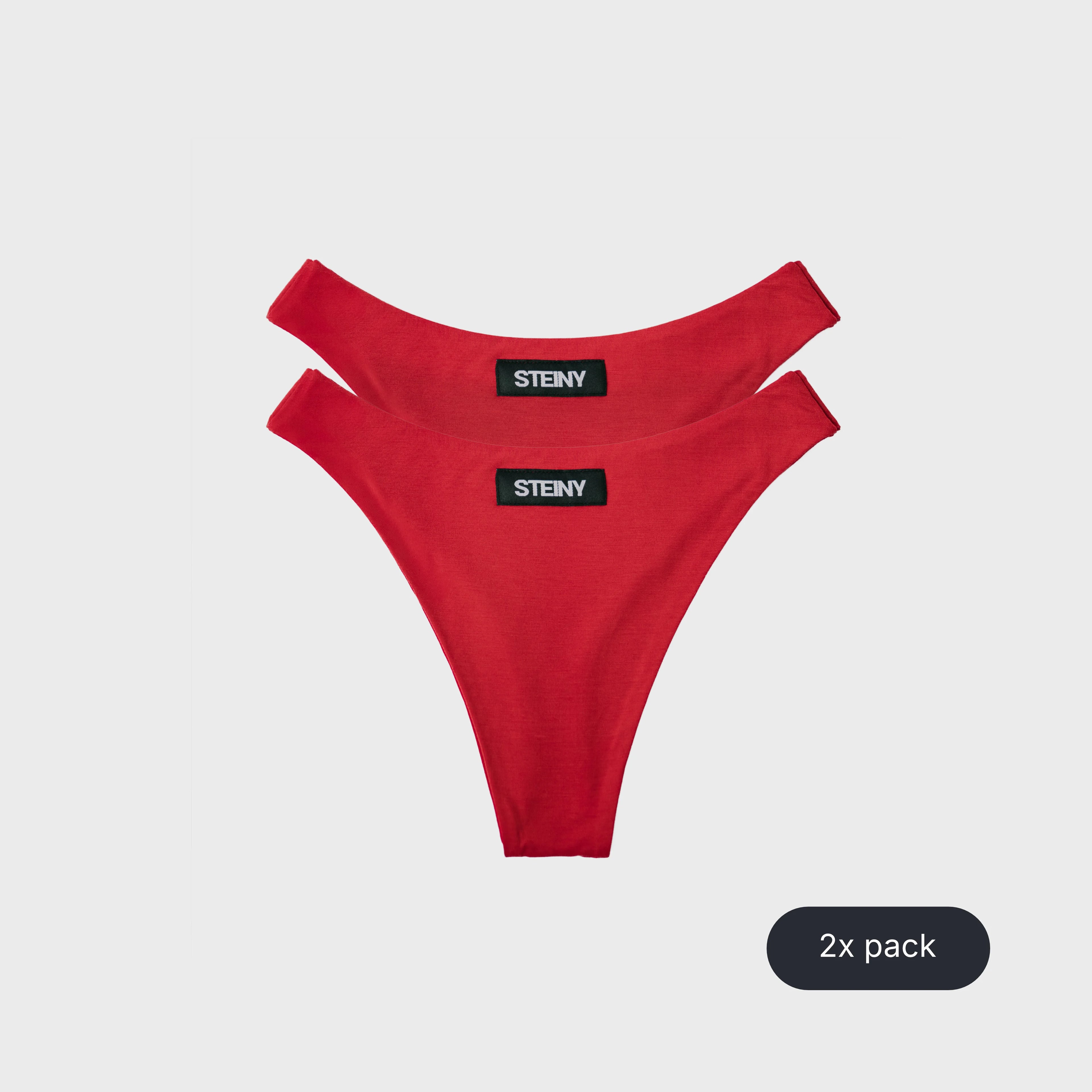 Two red STEINY Underwear high-waisted thongs made of bamboo