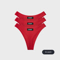 Three fiery red STEINY Underwear high-waisted thongs made of bamboo