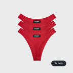 Three fiery red STEINY Underwear high-waisted thongs made of bamboo