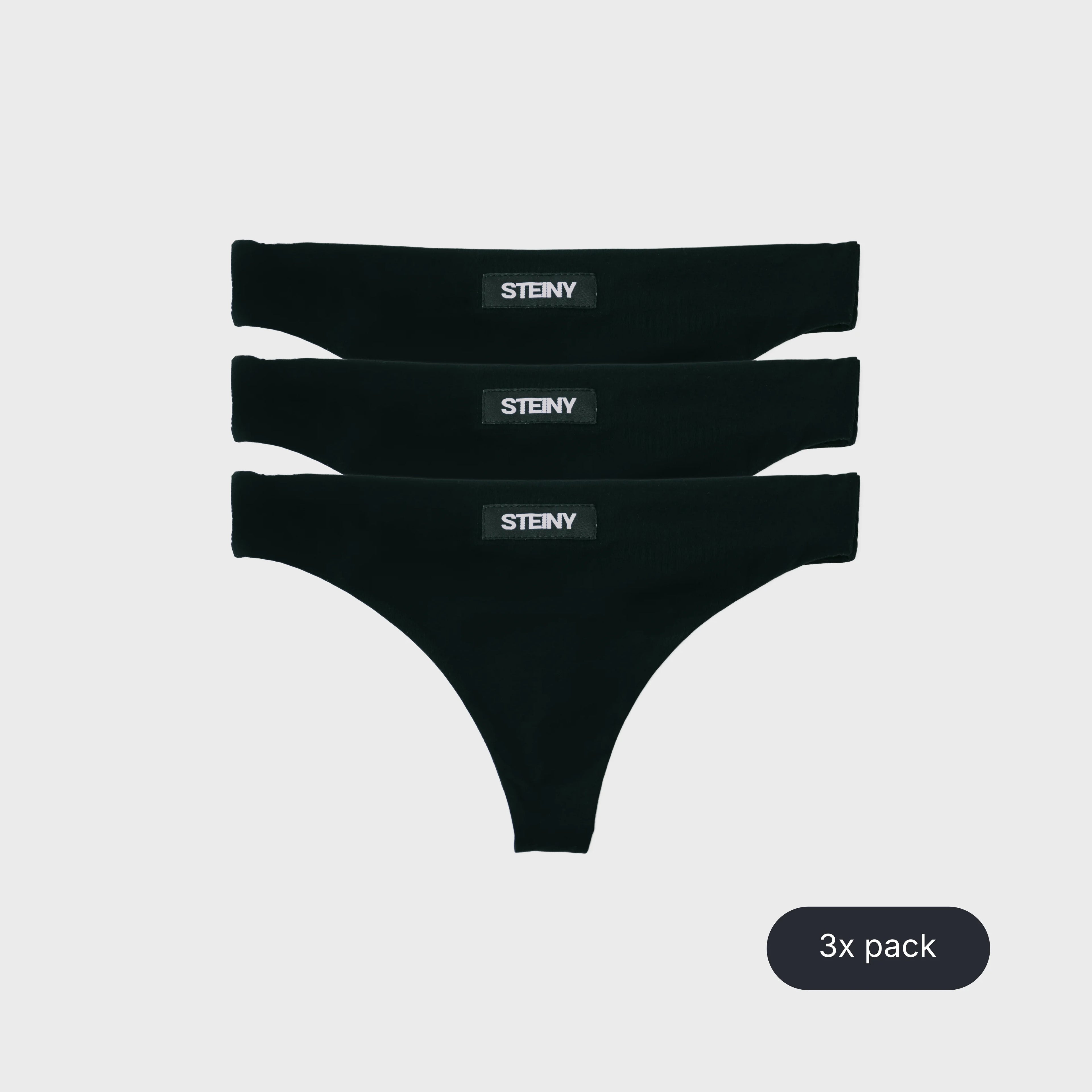 Three black STEINY Underwear thongs made of bamboo